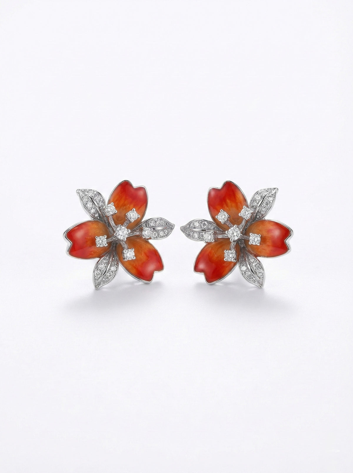 Orange Enamel Flower Earrings