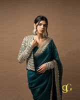 Teal Blue Saree with Embroidered Jacket
