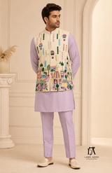 Off White Multi Emb. Nehru Jacket