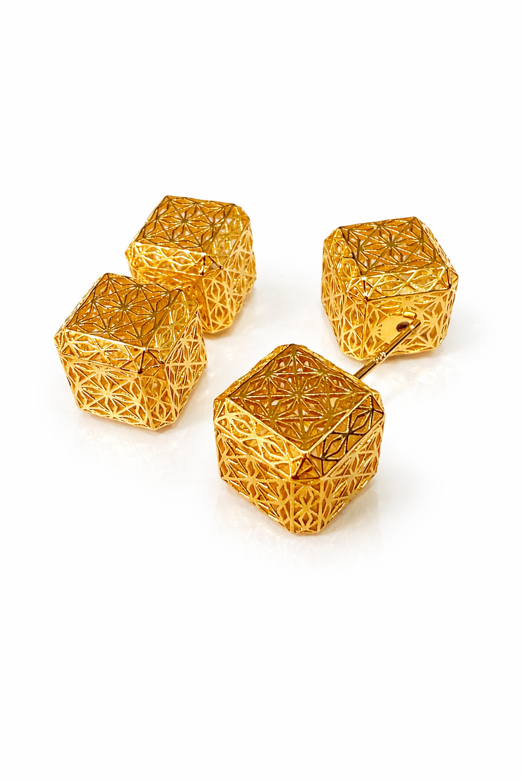 Geometric Lattice Cube Stud Earrings