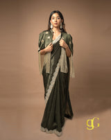 Olive Green Saree with Cape