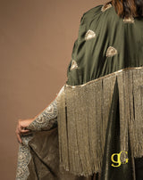 Olive Green Saree with Cape