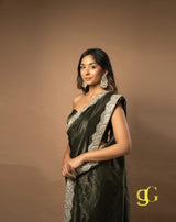 Olive Green Saree with Cape