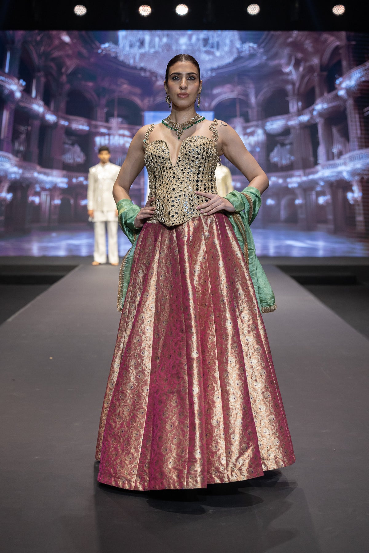 Royal Maroon and Gold Brocade Lehenga Set