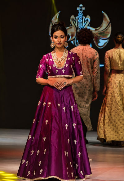 Royal Purple Silk Embroidery Lehenga Set