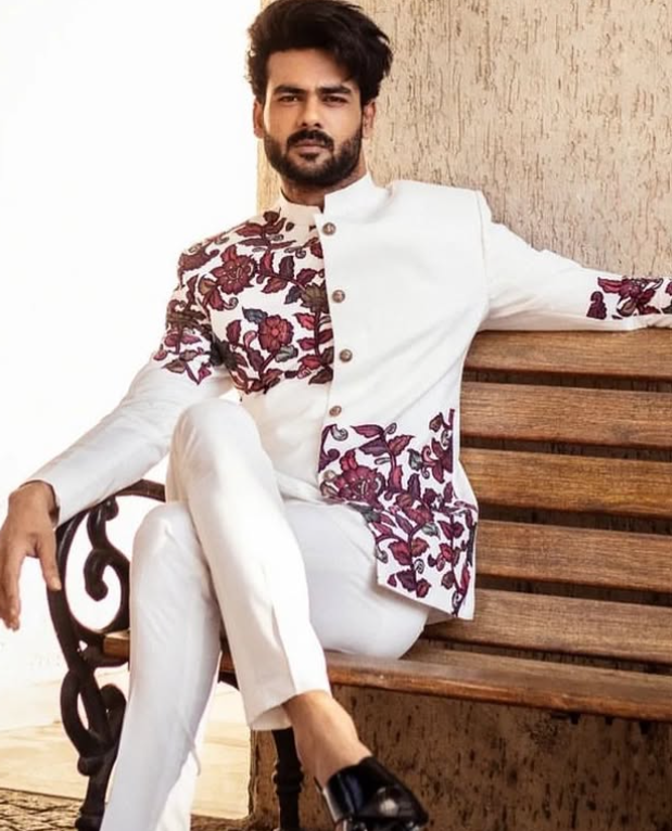 Royal Ivory Floral Bandhgala Suit