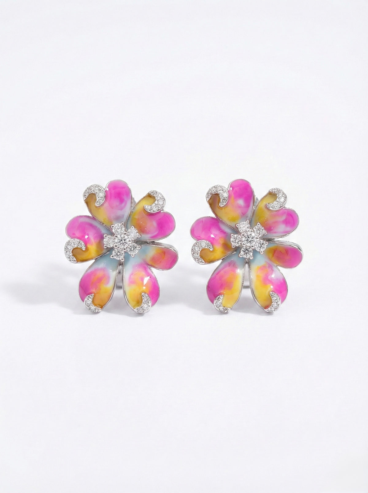 Pink Enamel Flower Earrings