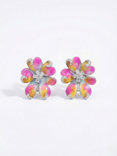 Pink Enamel Flower Earrings