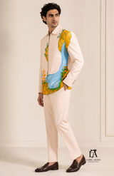 Light Peach Polo Collar Zipper Jacket