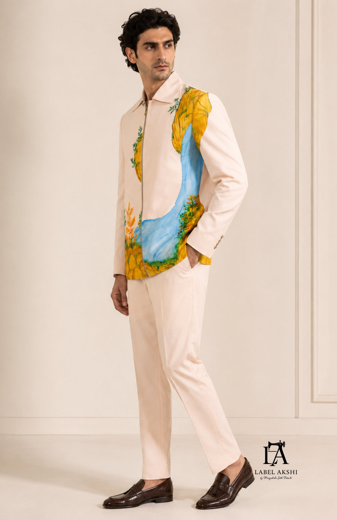 Light Peach Polo Collar Zipper Jacket