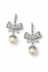 Pearl Bow Crystal Drop Earrings
