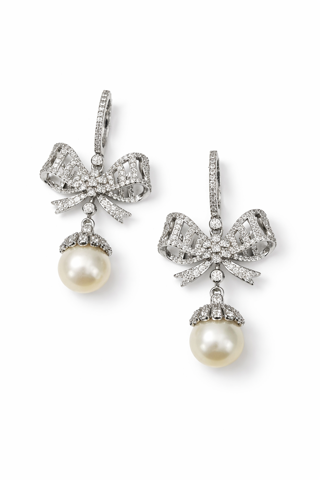 Pearl Bow Crystal Drop Earrings