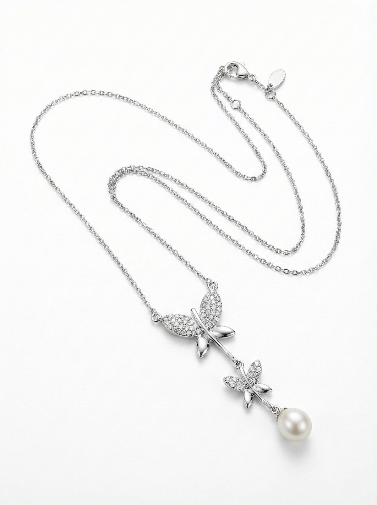 Two Butterfly with Pearl Drop Necklace