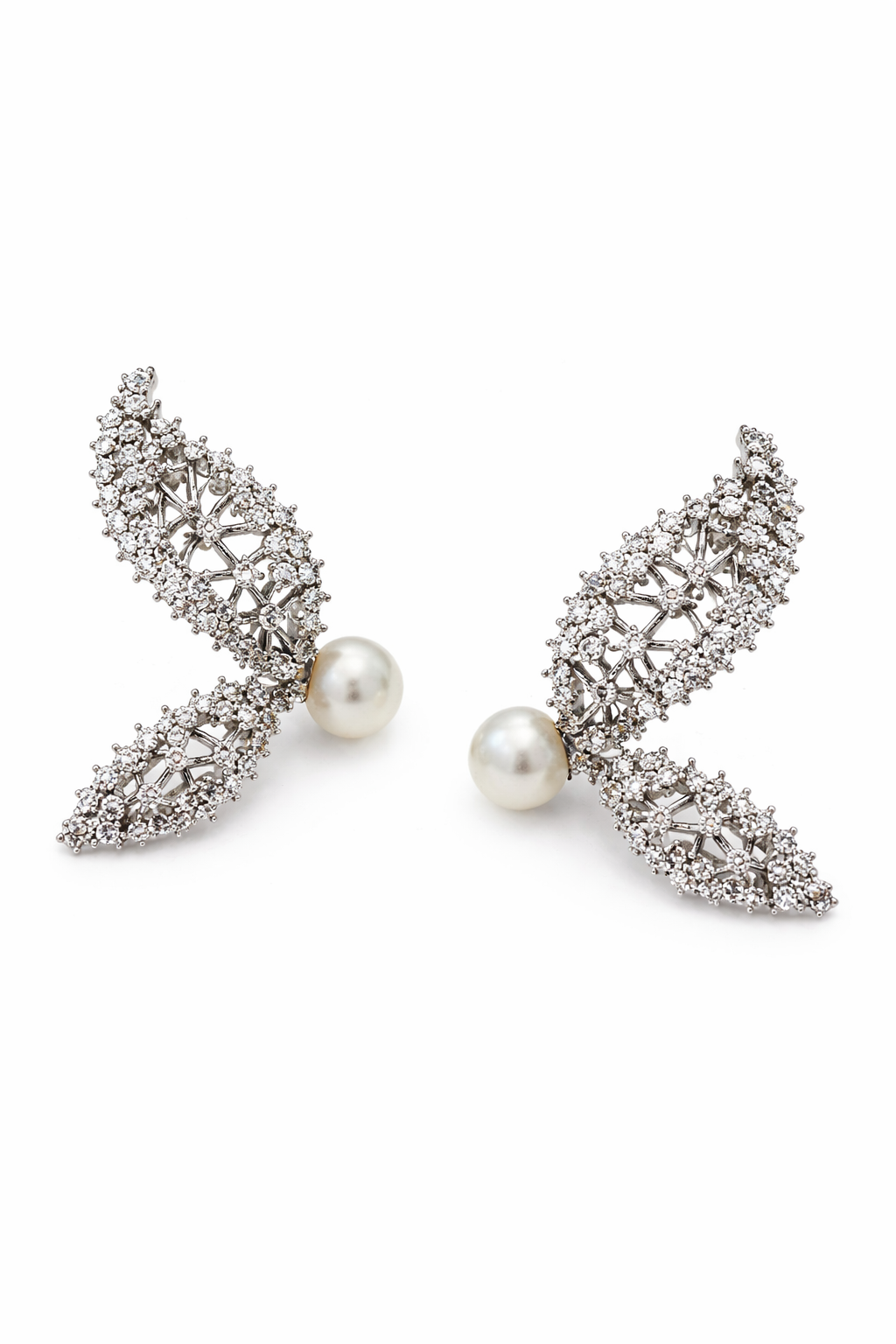 Pearl Crystal Wing Drop Earrings