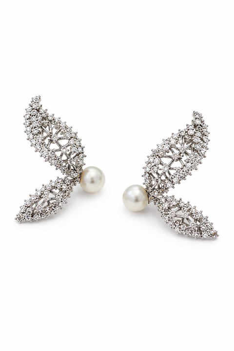 Pearl Crystal Wing Drop Earrings