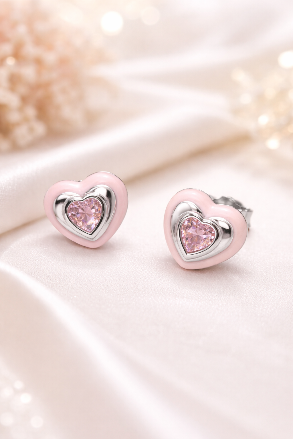 Silvpop Pink Heart Crystal Studs