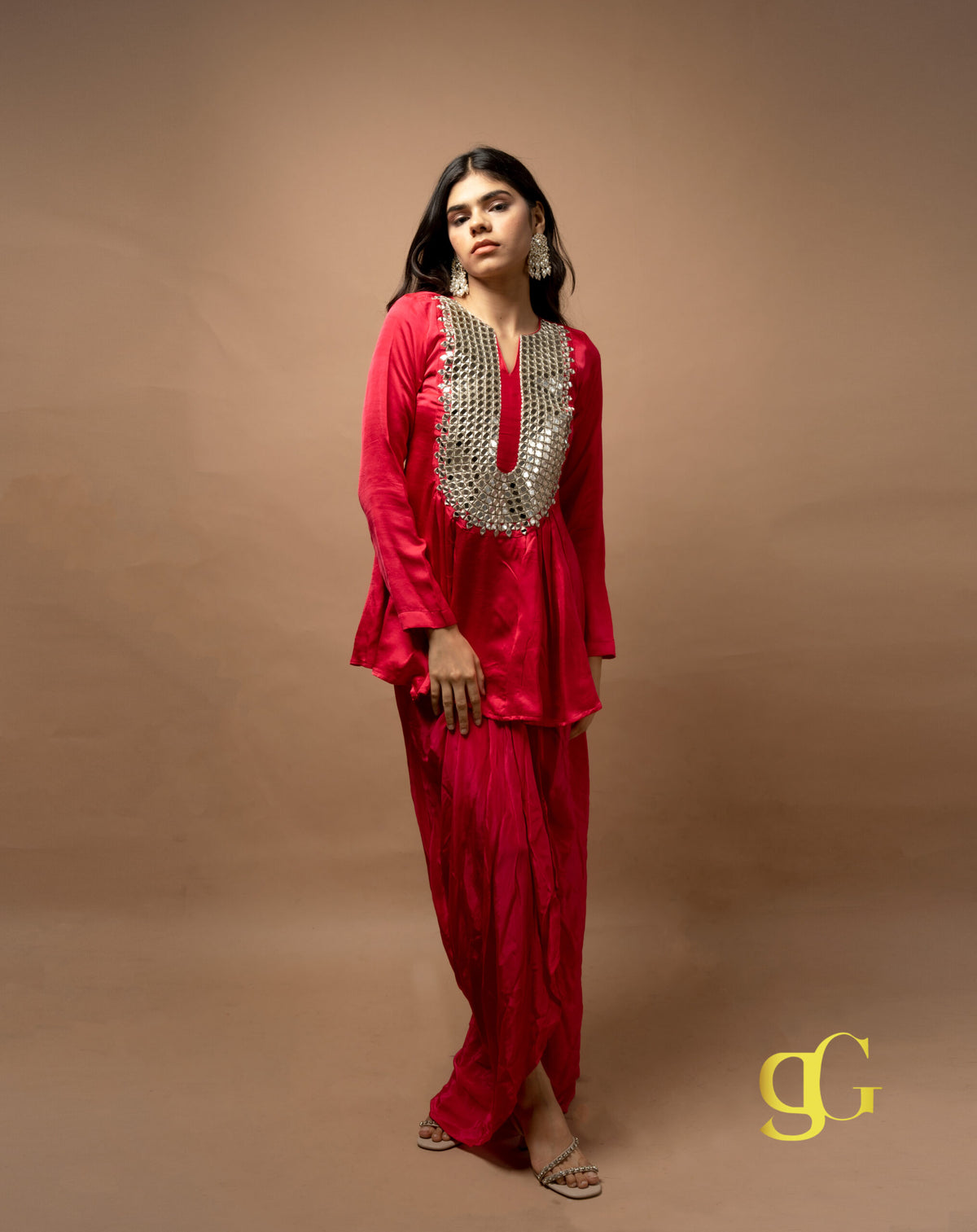 Pink Mirrorwork Dhoti Set