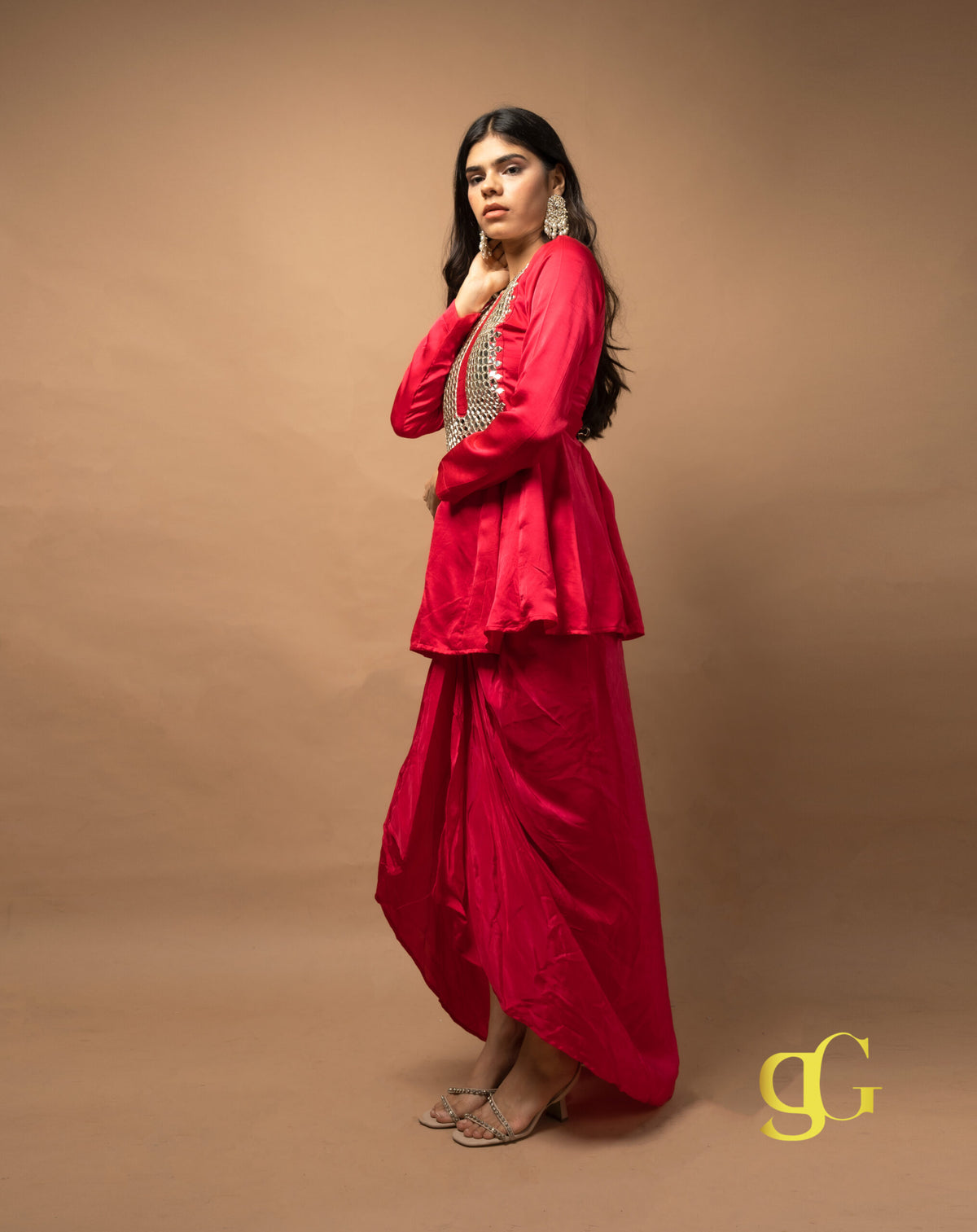 Pink Mirrorwork Dhoti Set