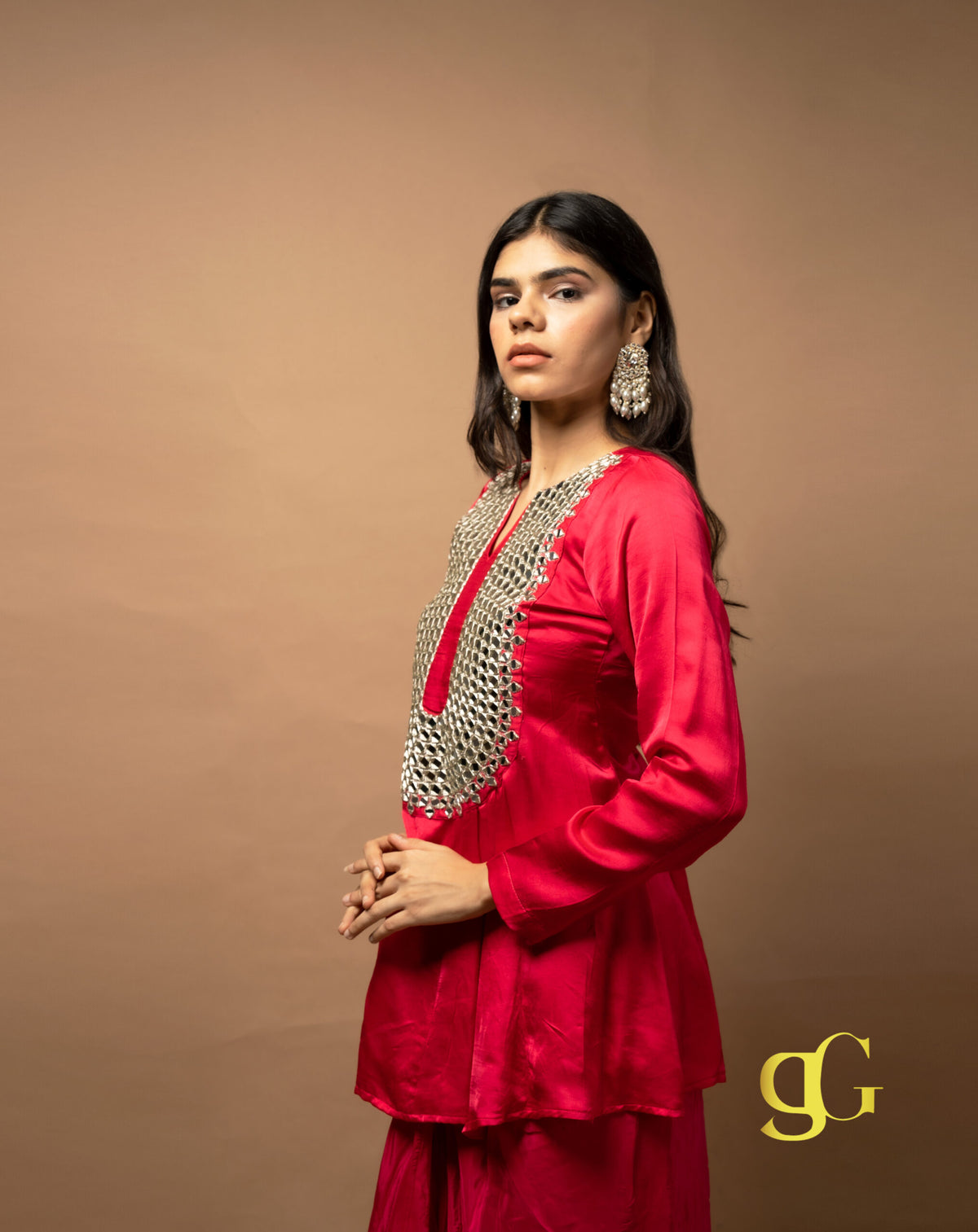 Pink Mirrorwork Dhoti Set