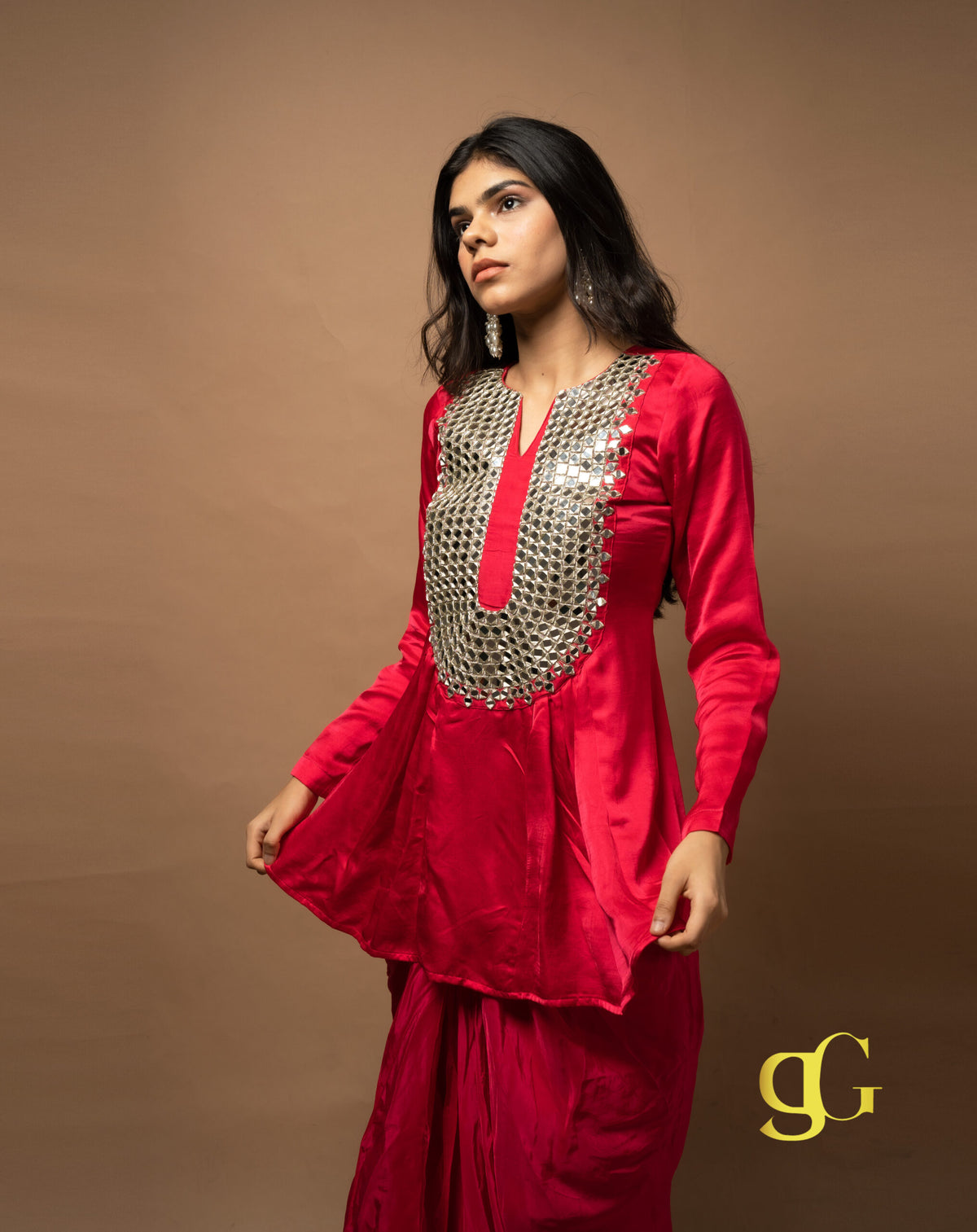 Pink Mirrorwork Dhoti Set