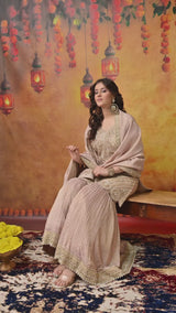 Golden Peach Dabka & Zardozi Embroidered Benarasi Tissue Silk Gharara Set