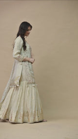 Golden Dabka Embroidered Tissue Silk Gharara Set