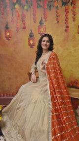 Golden Dabka & Zardozi Embroidered Tissue Organza Anarkali Set