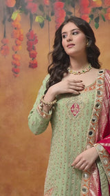 Green Dabka & Zardozi Embroidered Georgette Gharara Set