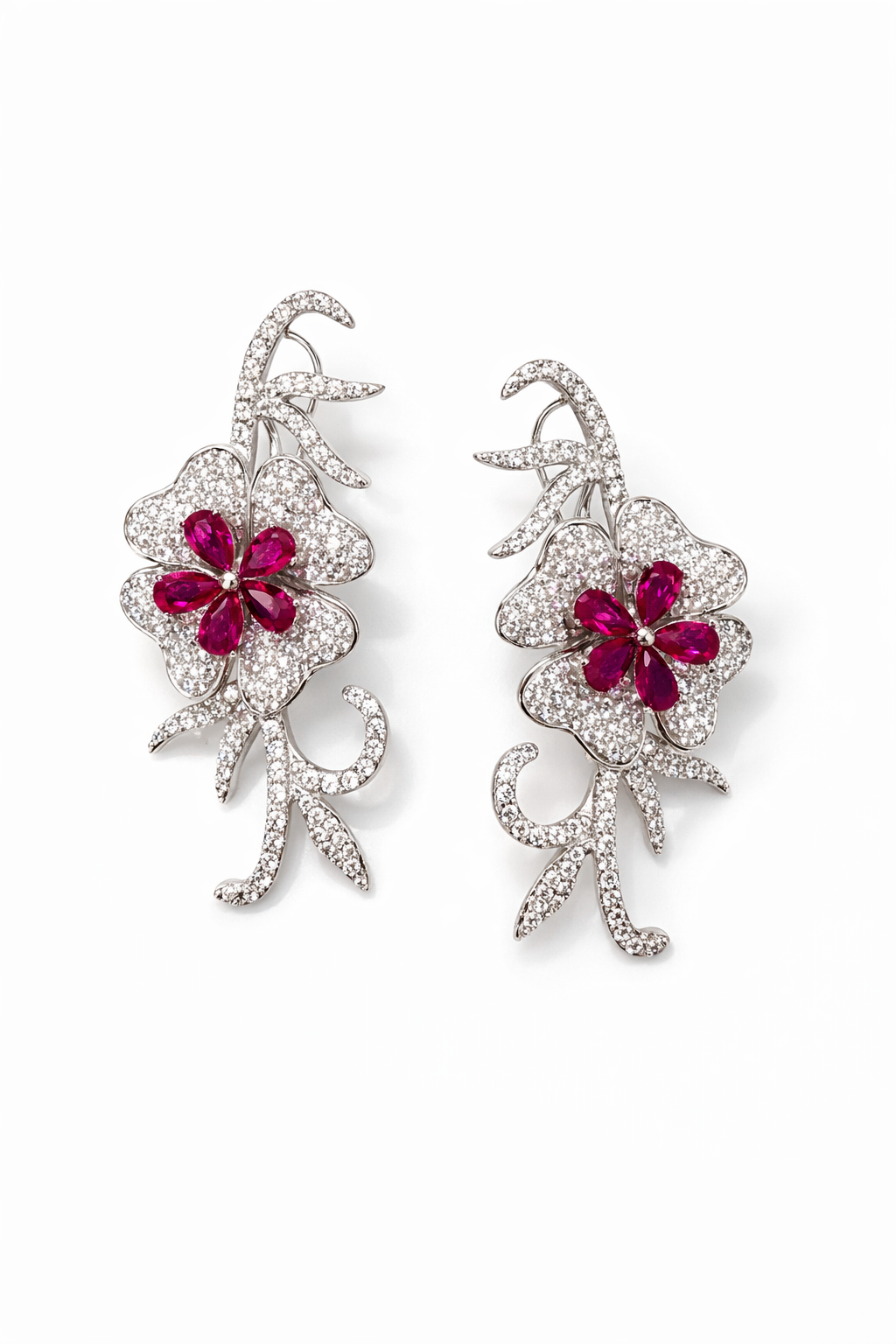 Ruby Blossom Crystal Drop Earrings