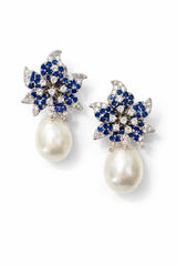 Sapphire Pearl Bloom Drop Earrings