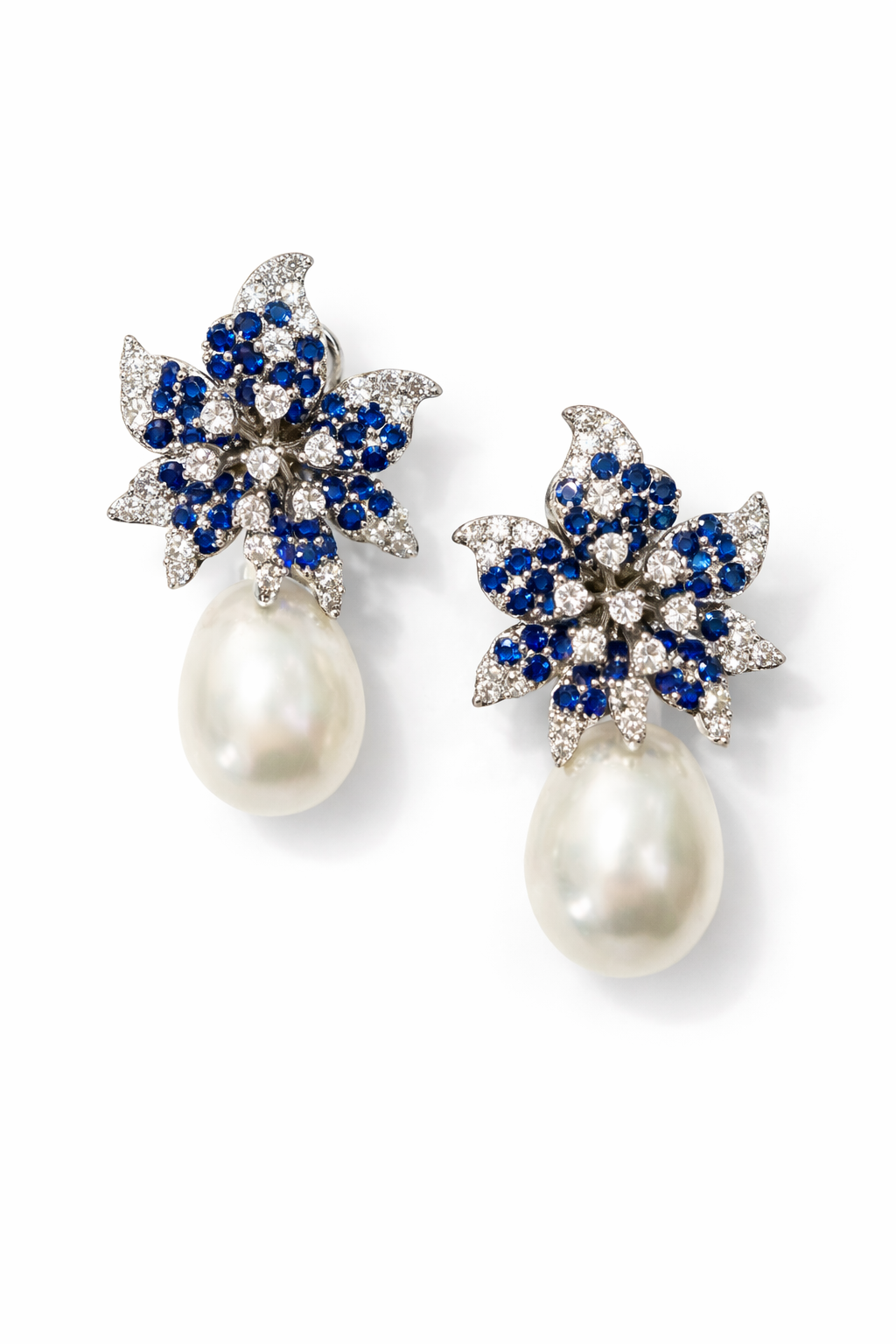 Sapphire Pearl Bloom Drop Earrings