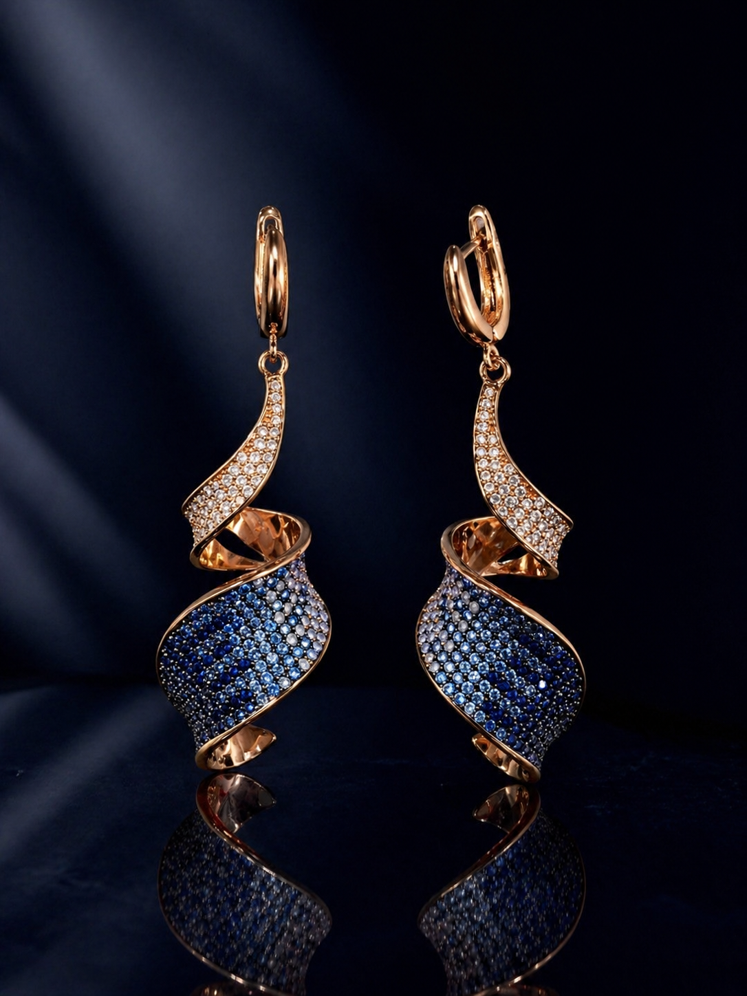 Sapphire Wave Spiral Earrings