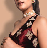 Maroon Hand Embroidered Velvet Saree With Blouse