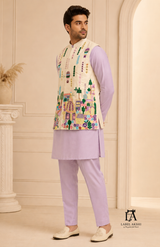 Off White Multi Emb. Nehru Jacket