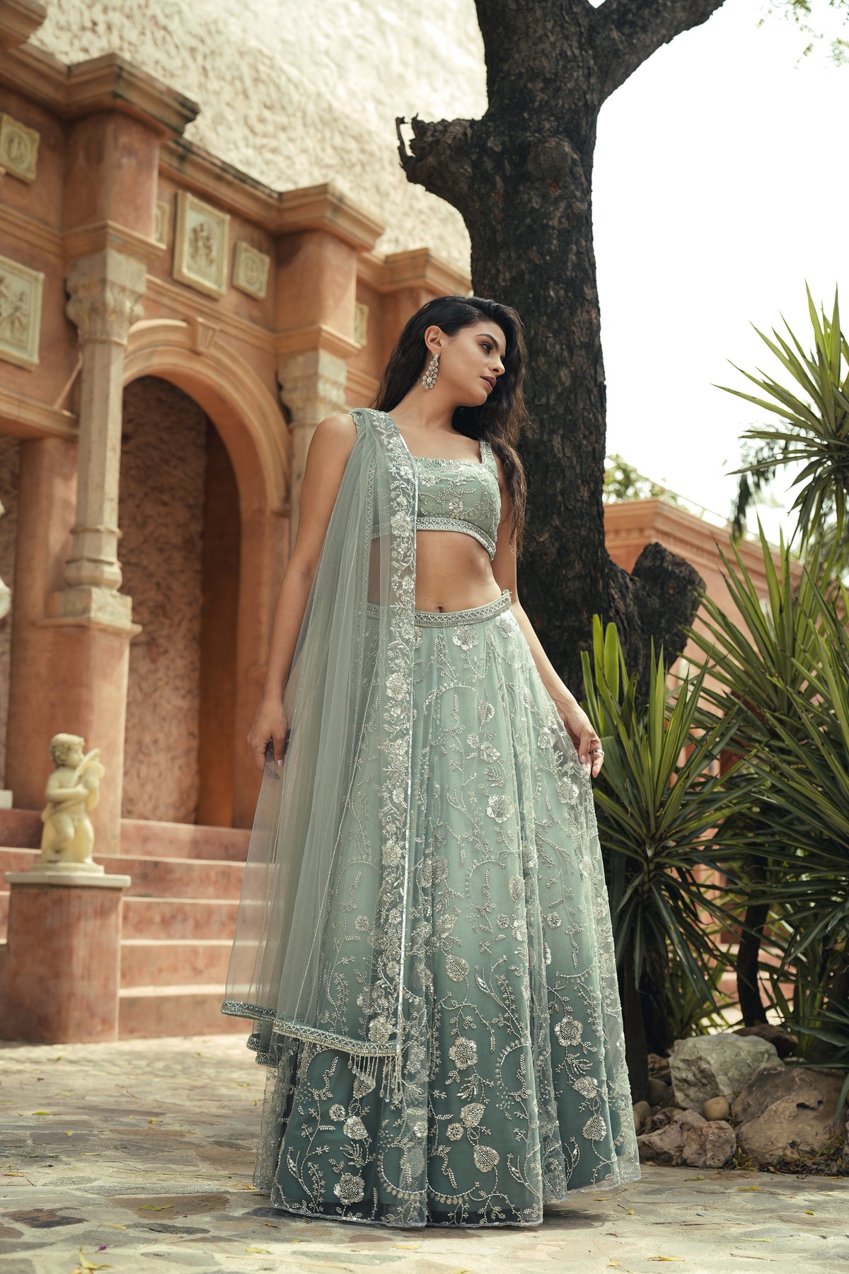 Mint Green Embroidered Lehenga Set