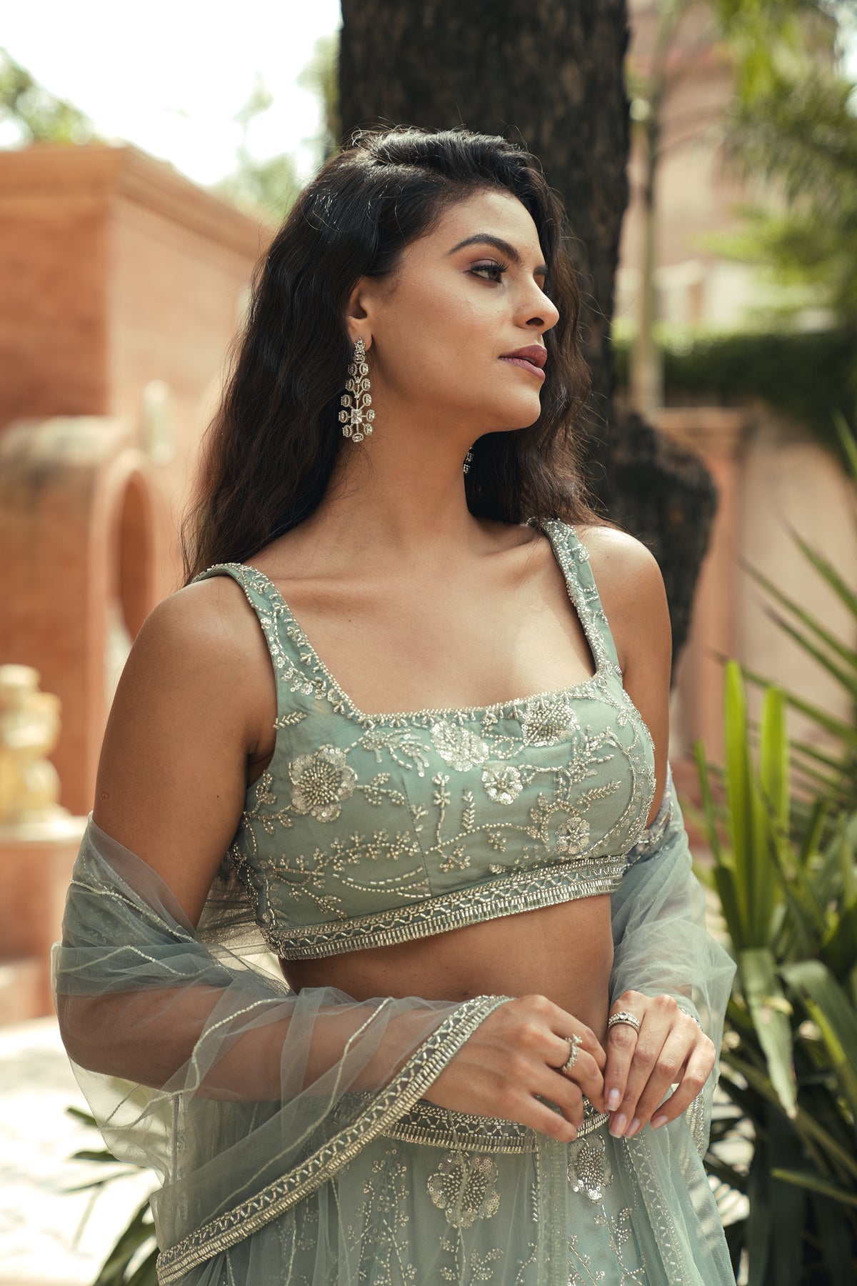 Mint Green Embroidered Lehenga Set