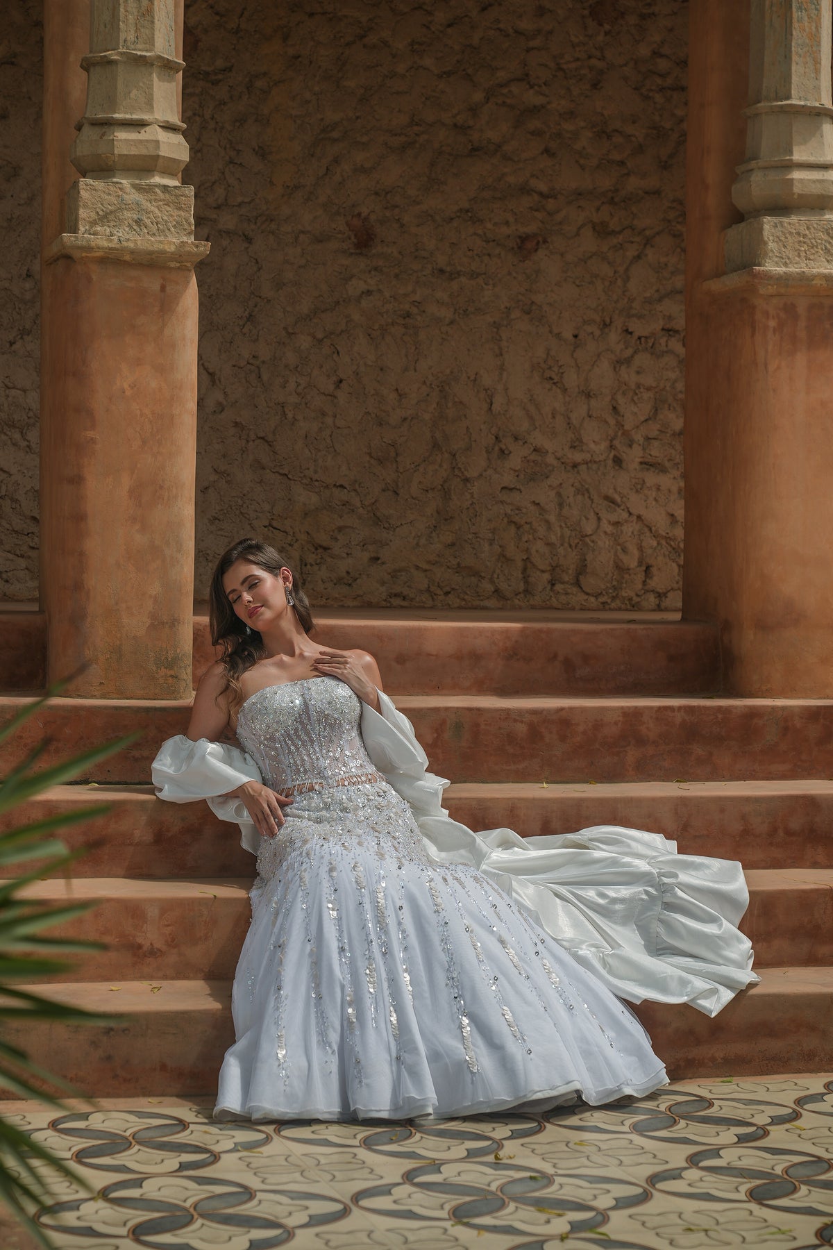 White Embroidered Corset Fishcut Lehenga Set