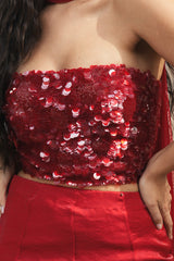 Red Embroidered Corset Fishcut Skirt