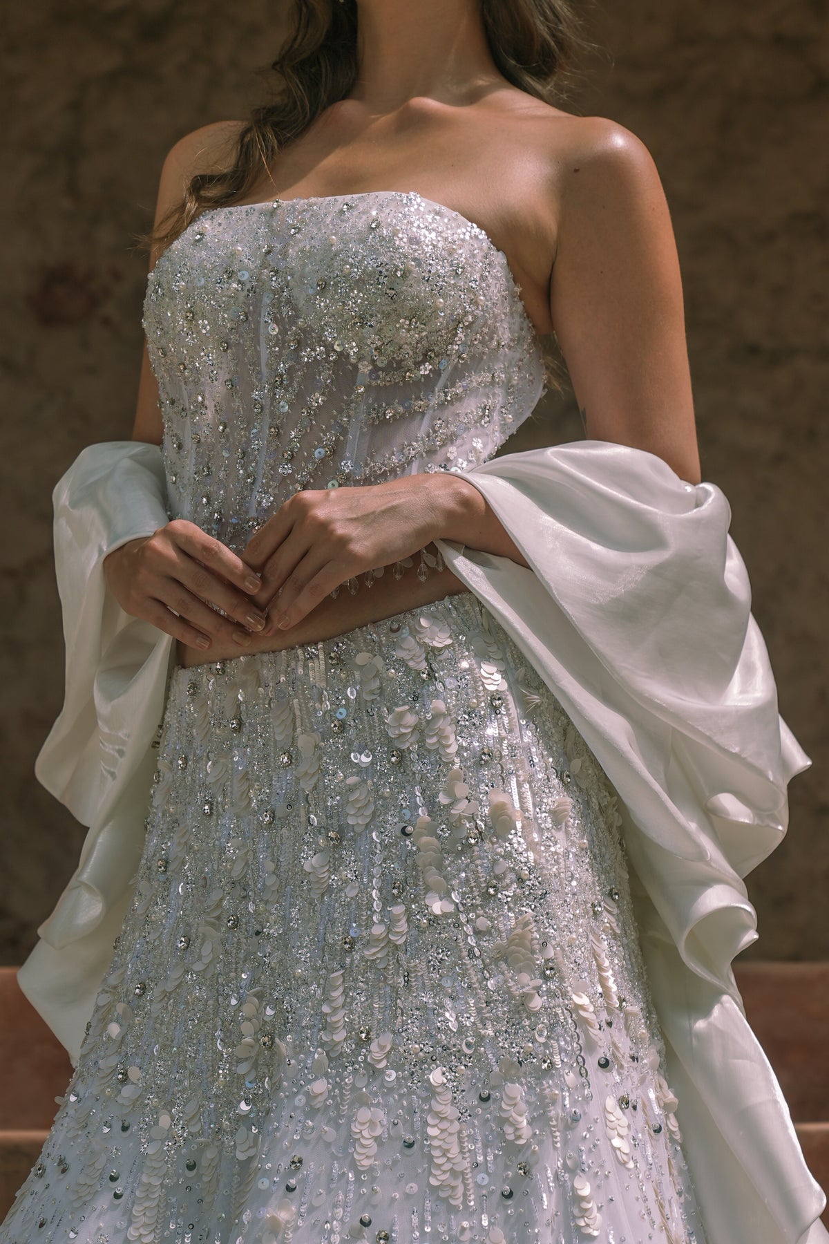 White Embroidered Corset Fishcut Lehenga Set