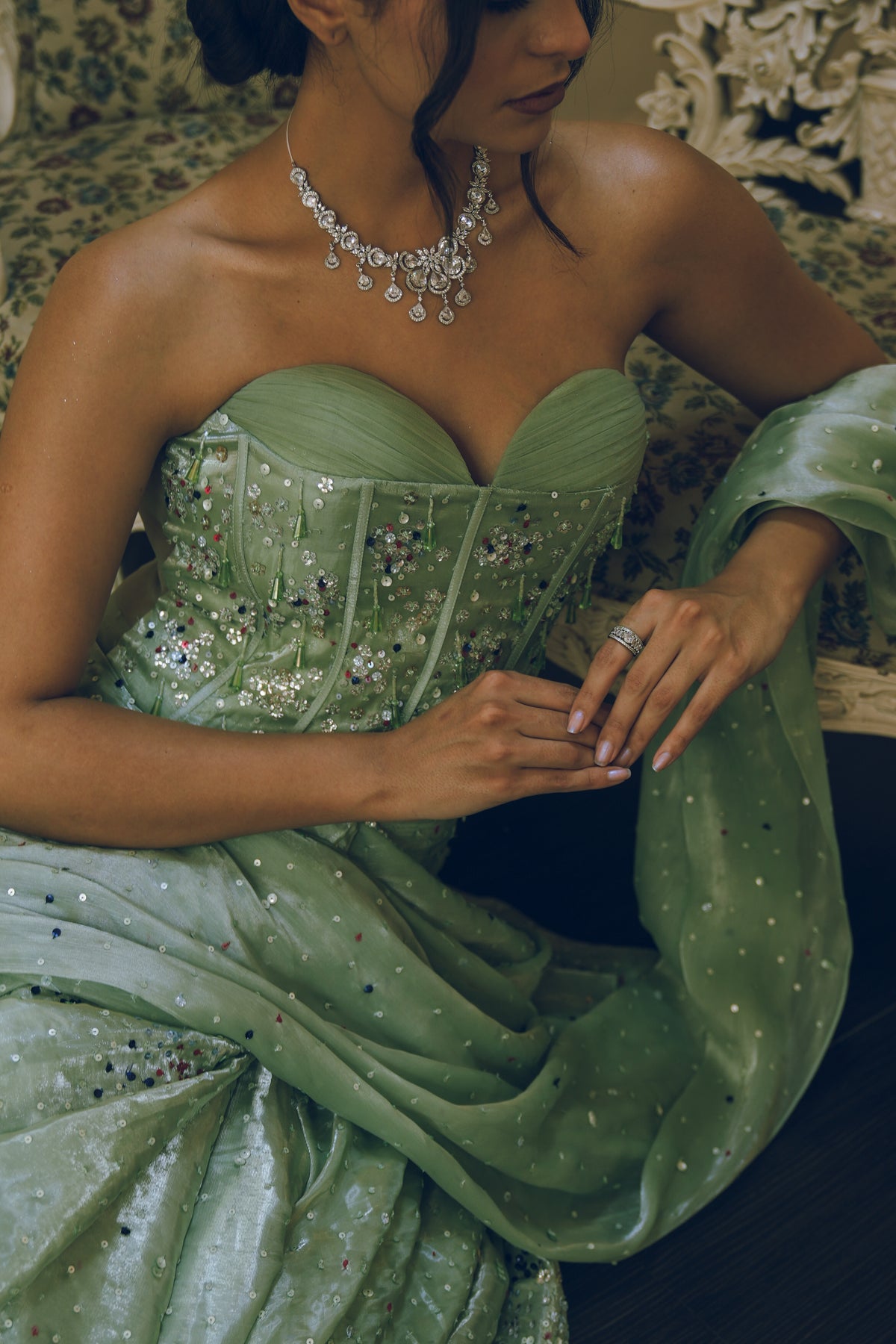 Pista Green Corset Draped Saree