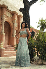 Mint Green Embroidered Lehenga Set