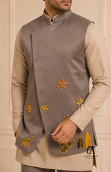 Grey Acrylic Work Nehru Jacket