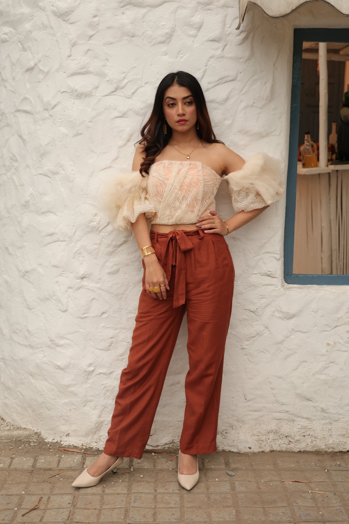 Embroidered Ruffle Crop Top
