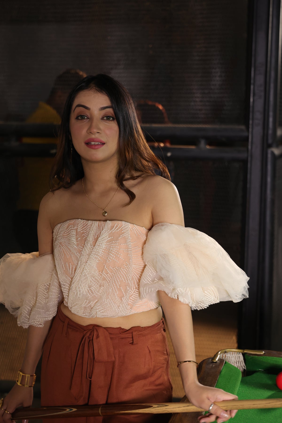 Embroidered Ruffle Crop Top