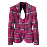 Pink Plaid Backless Blazer