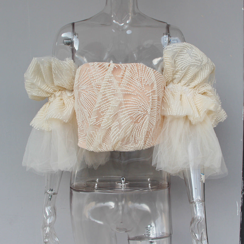 Embroidered Ruffle Crop Top