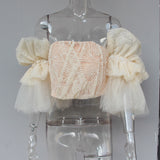 Embroidered Ruffle Crop Top