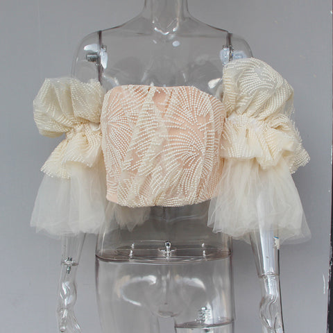 Embroidered Ruffle Crop Top