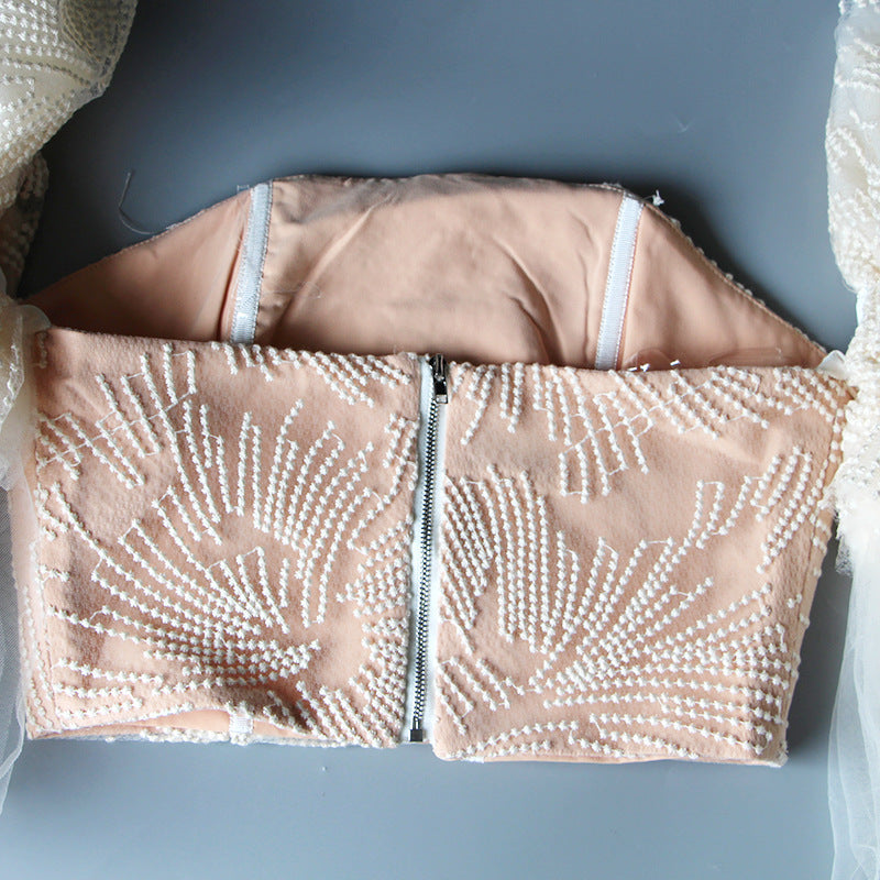 Embroidered Ruffle Crop Top