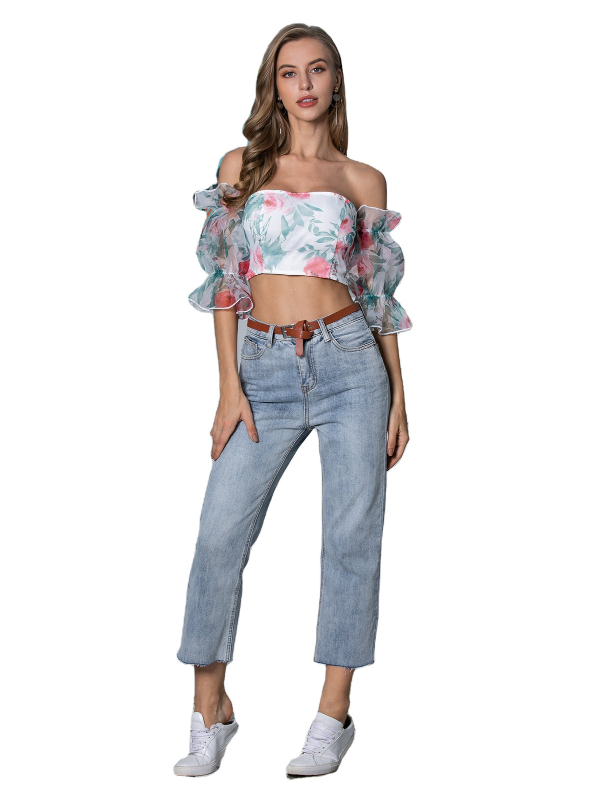 Floral Ruffle Chiffon Blouse Top